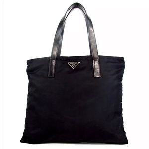 Authentic PRADA Triangle with logo test Tote Bag Tesuto (Pocono Nylon) / Leather